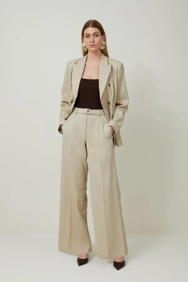 Tailored Wool Blend Straight Leg Trousers