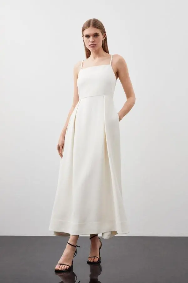 Polished Viscose Tailored Full Skirt Midi Dress