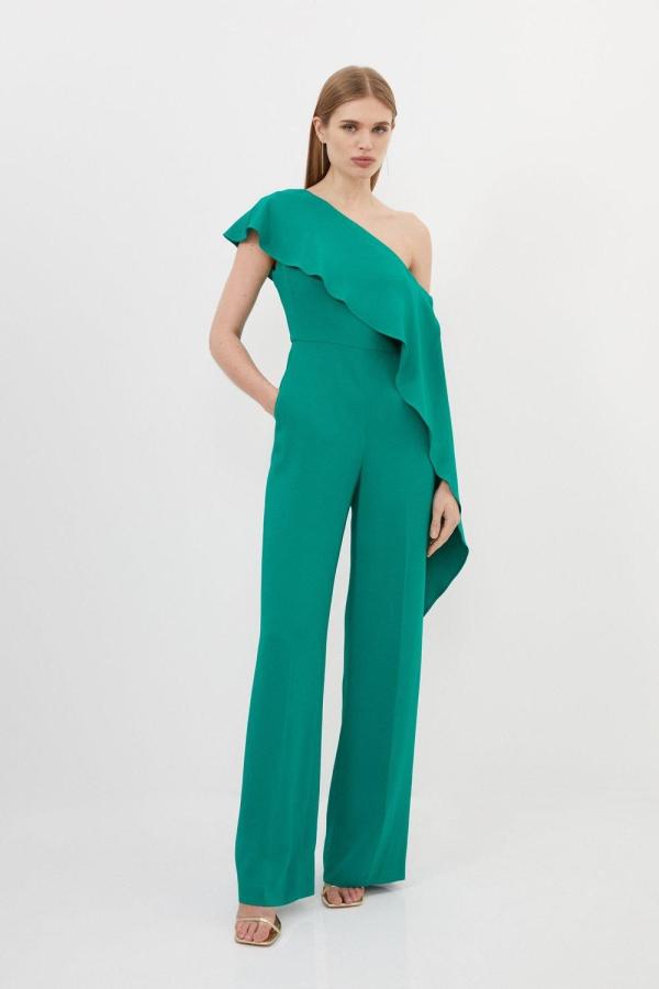 Tailored Compact Stretch Viscose Drape Detail Jumpsuit