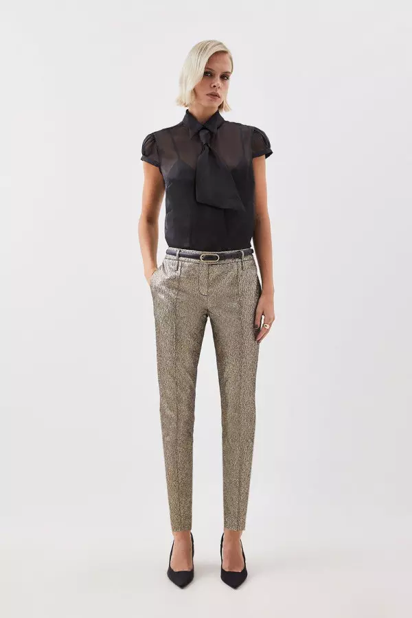 The Founder Petite Metallic Jacquard Slim Tailored Trousers