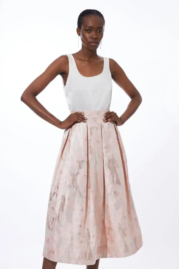 Metallic Woven Prom Midi Skirt