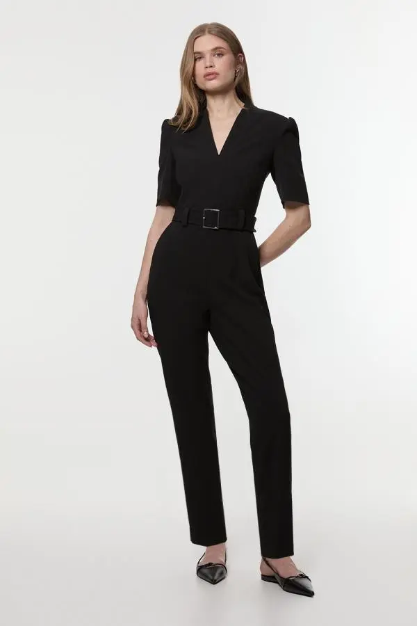 Structured Crepe Forever Belted Jumpsuit