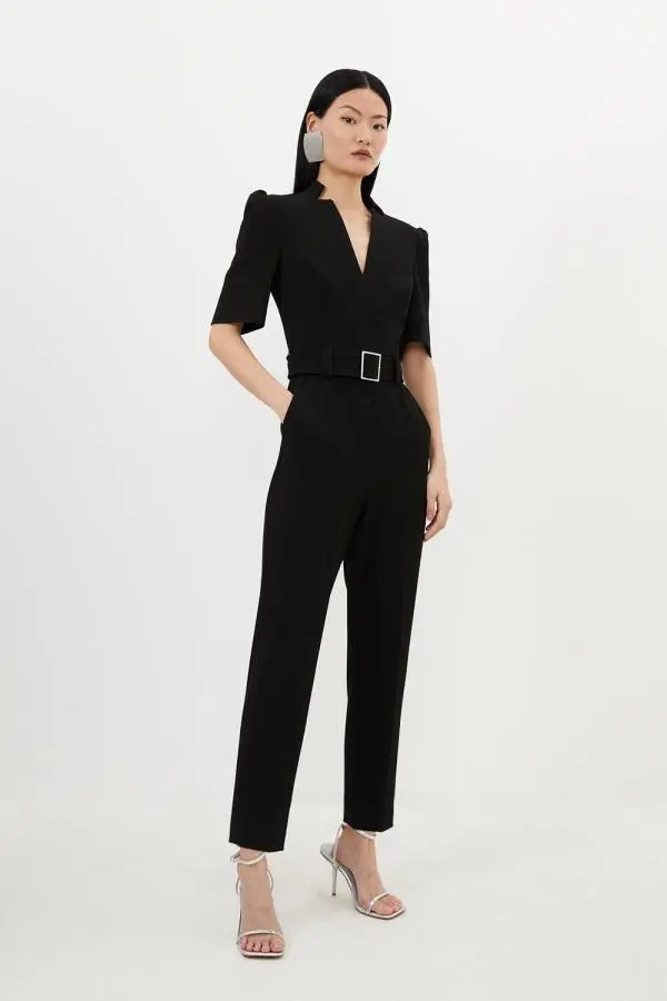 Structured Crepe Forever Belted Jumpsuit