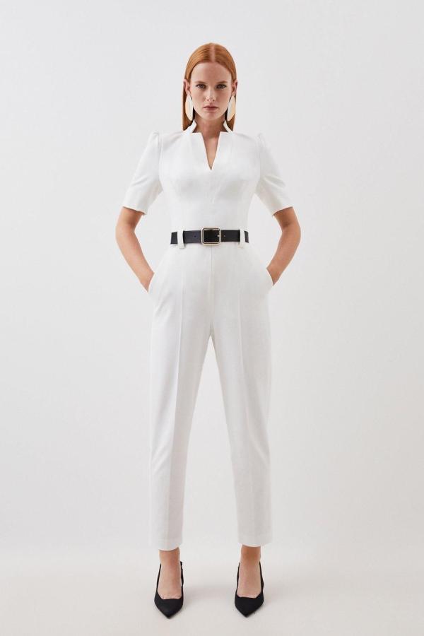 Structured Crepe Forever Belted Jumpsuit