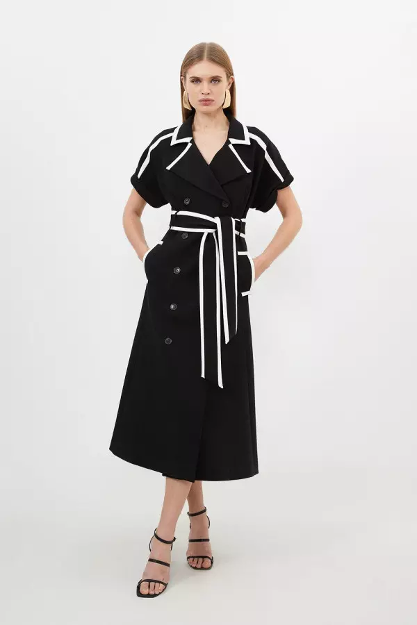 Petite Compact Stretch Tipping Detailed Tailored Midi Dress