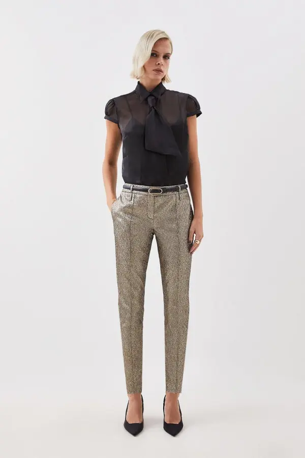 Petite The Founder Metallic Jacquard Leg Tailored Trousers