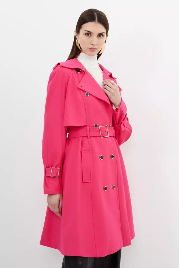 Tailored Compact Stretch Full Skirt Belted Trench  Coat