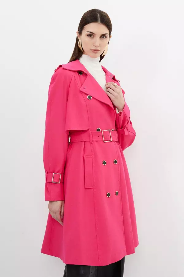 Petite Tailored Compact Stretch Full Skirt Belted Coat