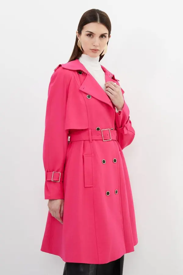 Petite Tailored Compact Stretch Full Skirt Belted Midi Coat