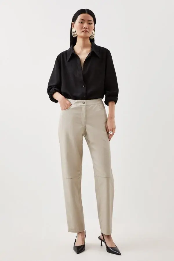 Faux Leather 5 Pocket Western Straight Leg Trousers