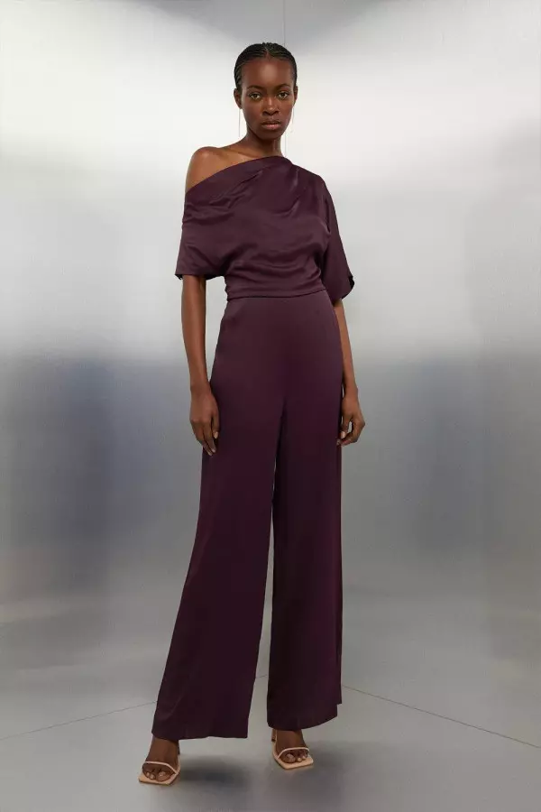 Viscose Satin Back Crepe Off Shoulder Jumpsuit