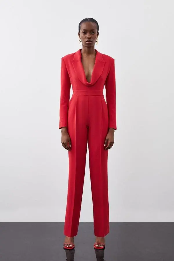 Curved Neckline Tailored Blazer Jumpsuit