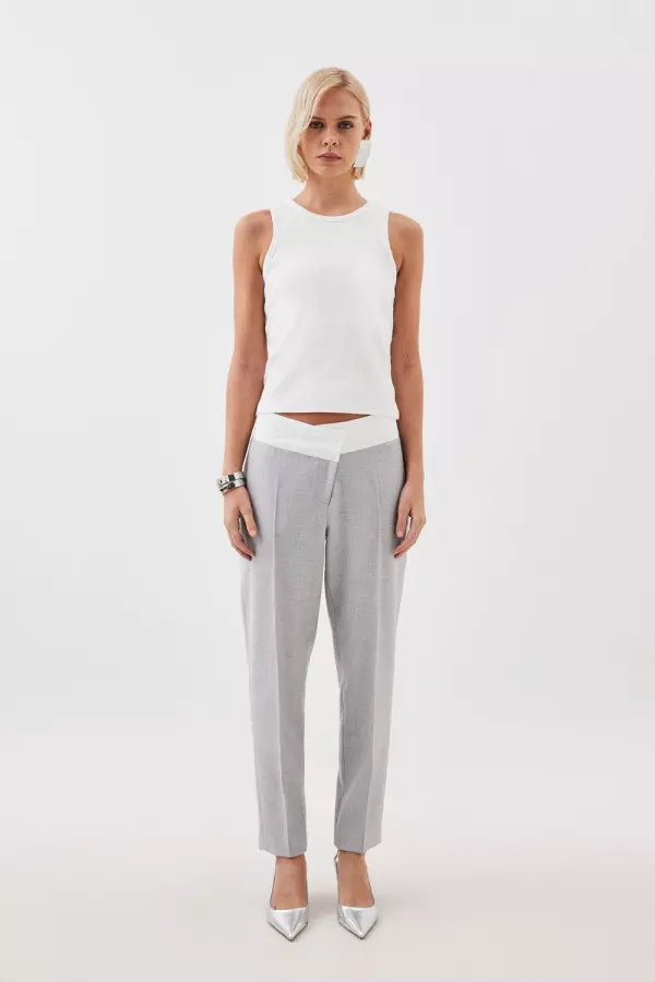 Tailored Asymmetric Waistband Detail Trousers