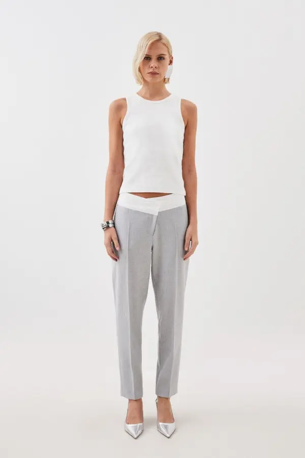 Tailored Asymmetric Waistband Detail Trousers