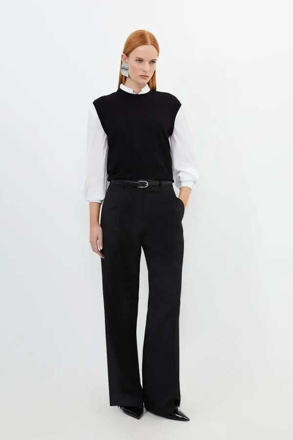 Tailored Premium Twill Wide Leg Trousers