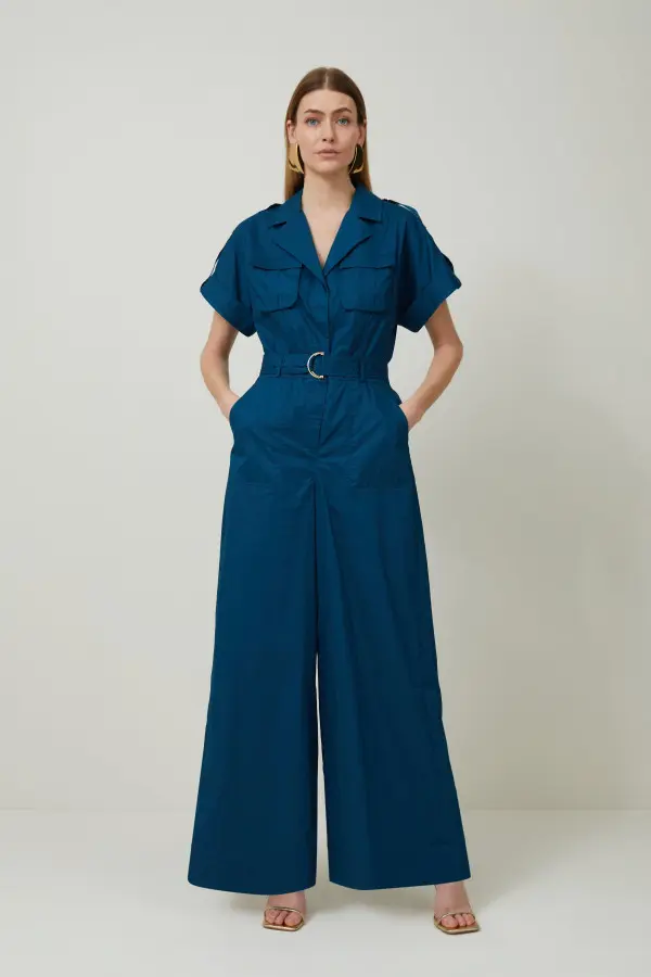 Cotton Sateen Woven Wide Leg Jumpsuit