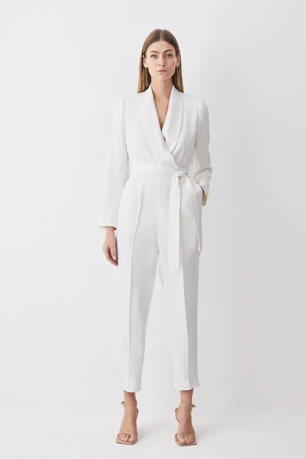 Petite Tailored Tuxedo Wrap Jumpsuit