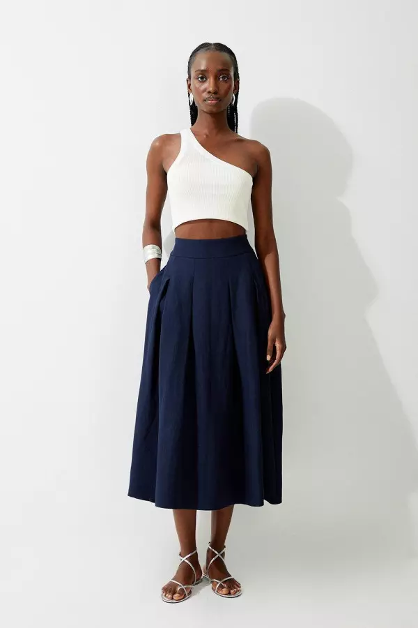Premium Linen Viscose Fluid Tailored Midaxi Full Skirt