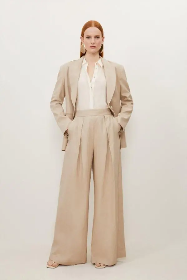 Premium Linen Tailored Pleated Wide Leg Trousers