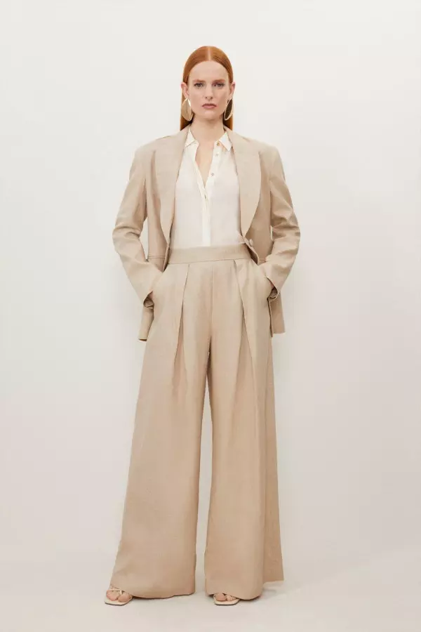 Premium Linen Tailored Pleated Wide Leg Trousers