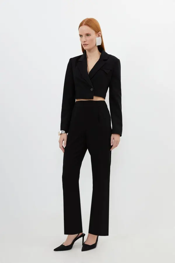 Compact Stretch High Waist Tailored Trousers