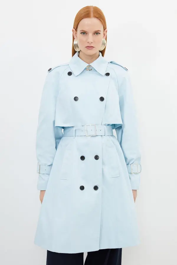 Tailored Full Skirt Midi Trench Coat