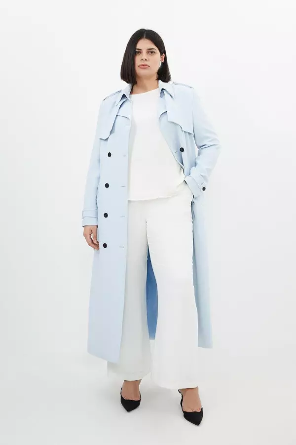Plus Size Compact Stretch Tailored Belted Trench Coat