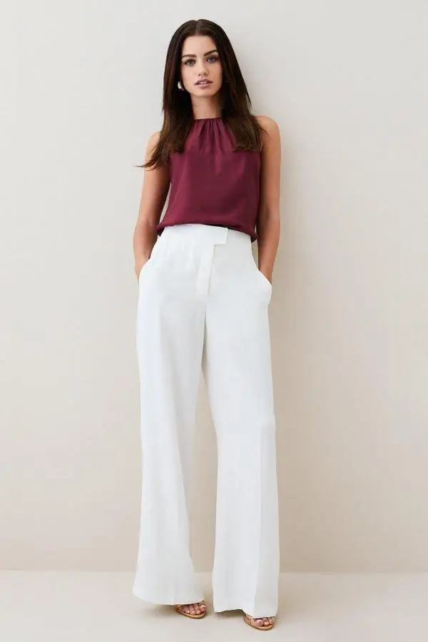 Petite Tailored Viscose Satin Back Crepe Wide Leg Trouser