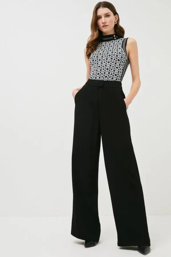 Petite Tailored Viscose Satin Back Crepe Wide Leg Trouser