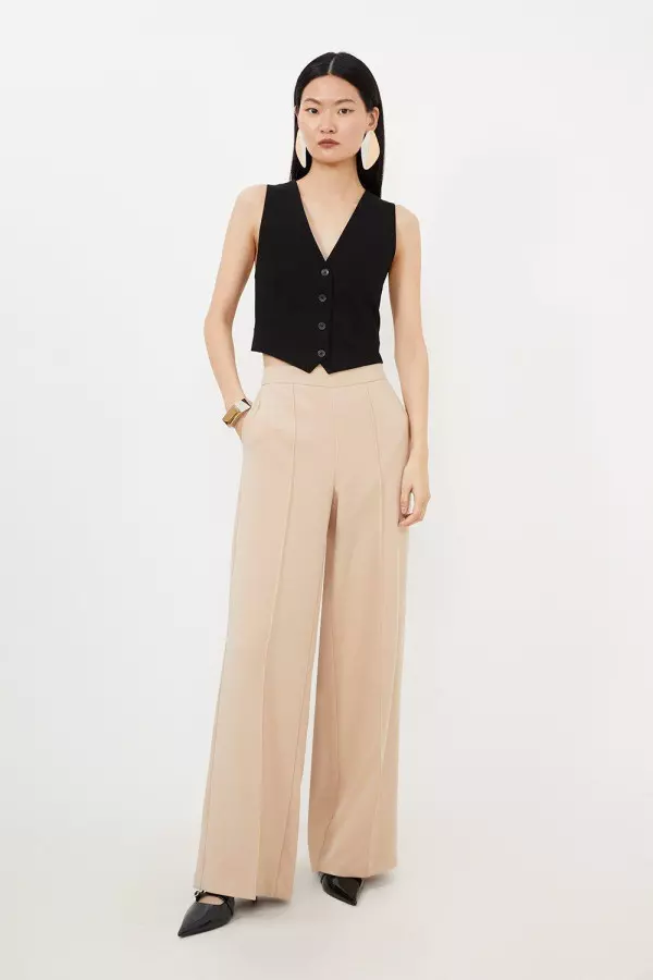 Compact Stretch Essential Tailored High Waist Wide Leg Trousers