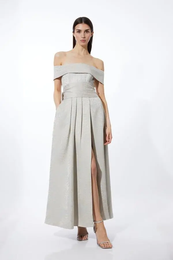 Jacquard Woven Bardot Maxi Dress