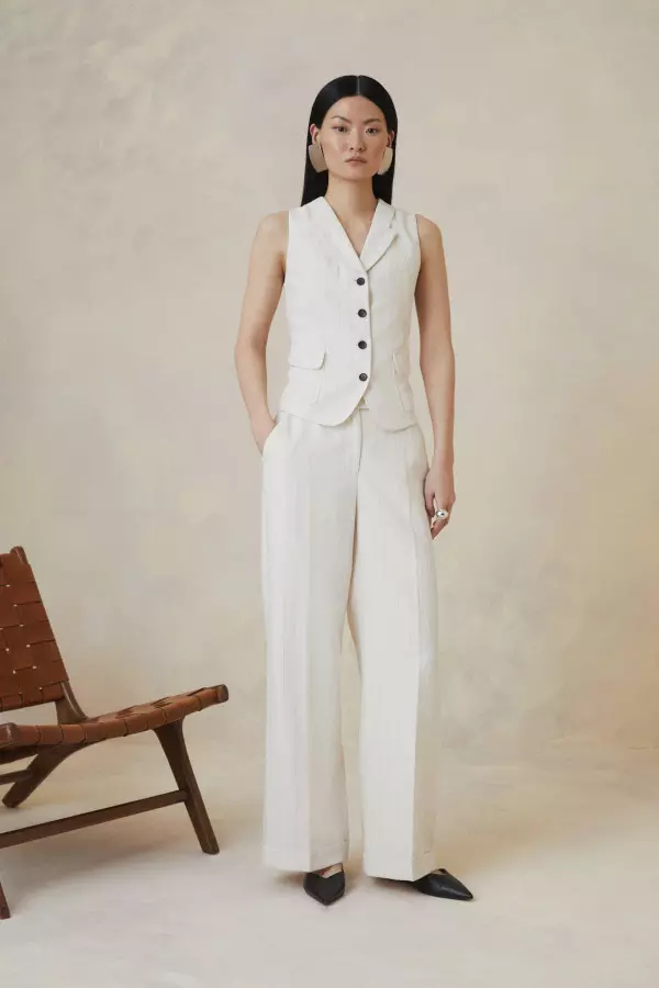 The Founder Striped Mid Rise Straight Leg Trousers