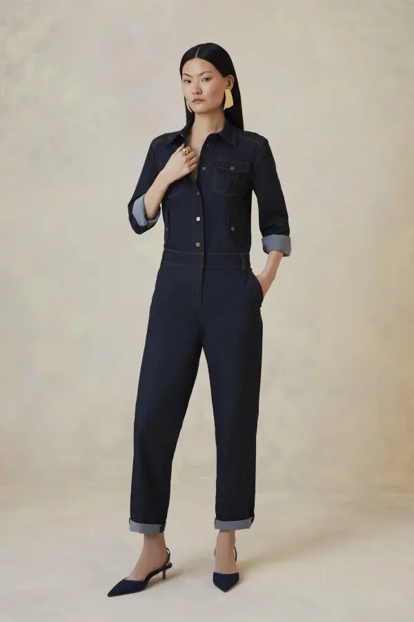 The Founder Denim Tailored Jumpsuit