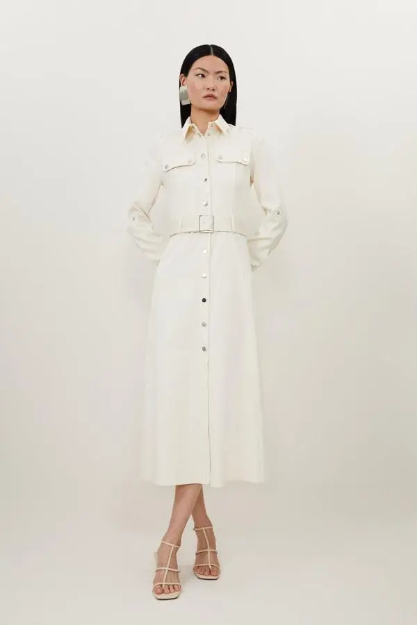 Tailored Belted Midi Shirt Dress