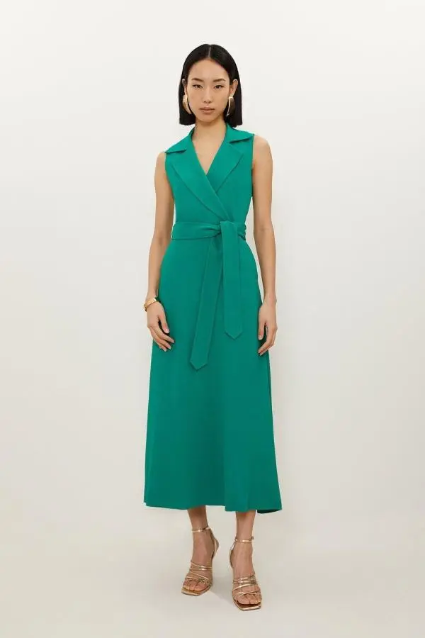 Petite Compact Stretch Viscose Tailored Midi Shirt Dress