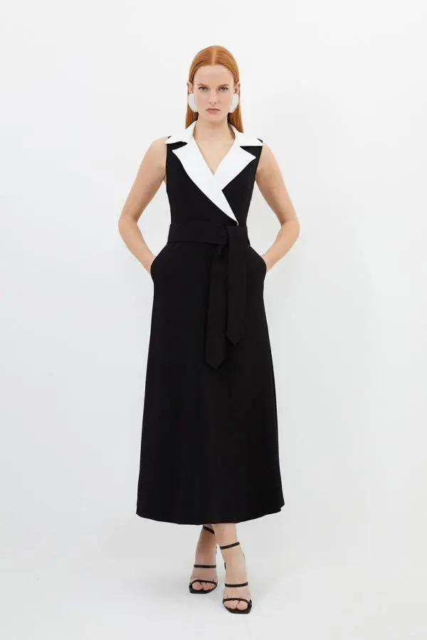 Petite Compact Stretch Viscose Tailored Midi Shirt Dress