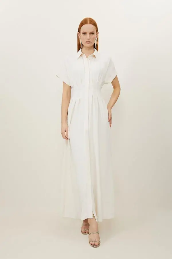 Soft Tailored Belted Darted Midi Shirt Dress