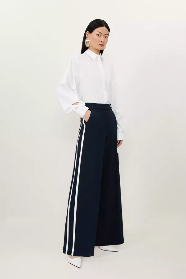 Compact Stretch Straight Leg Tipped Tailored Trousers