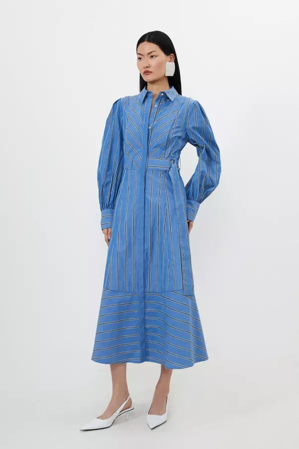 Petite Cotton Stripe Belted Woven Midaxi Dress