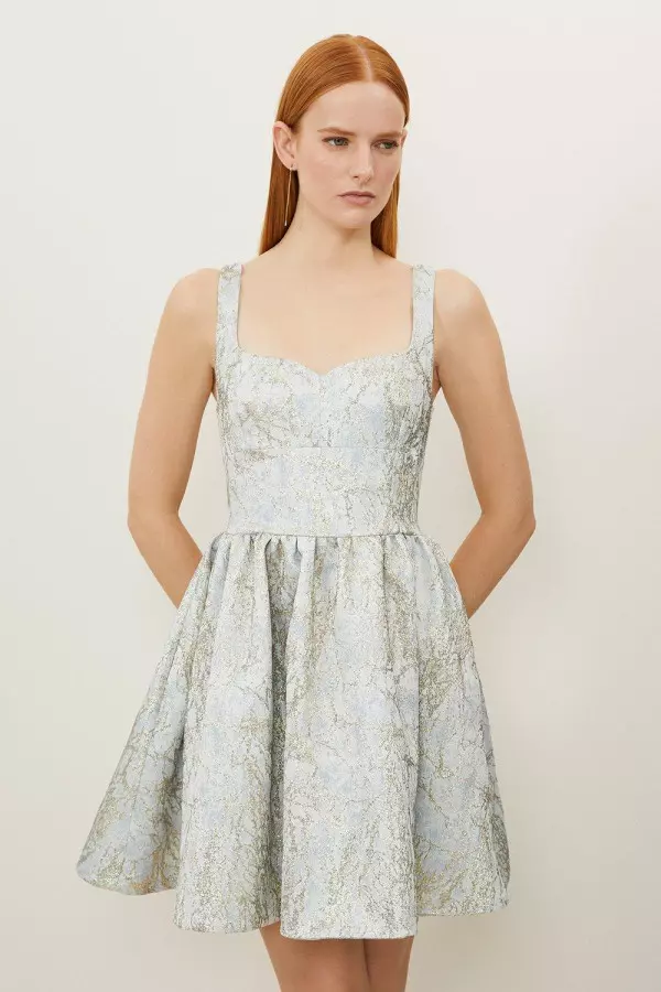 Tailored Jacquard Strappy Mini Prom Dress