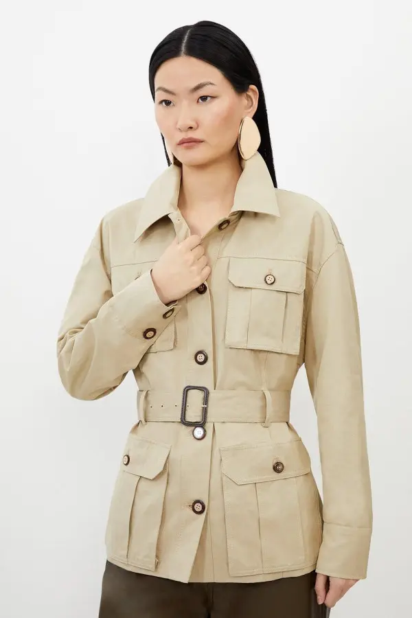 Tailored Cargo Pocket Belted Safari Jacket