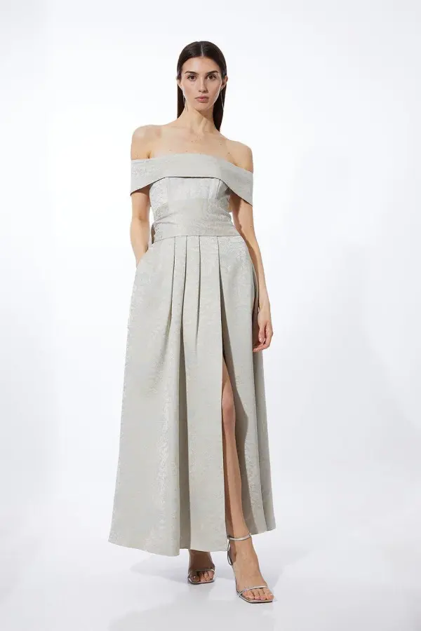 Tall Jacquard Woven Bardot Maxi Dress