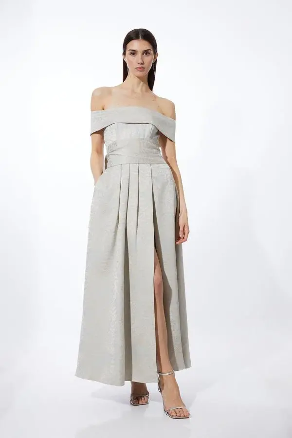 Tall Jacquard Woven Bardot Maxi Dress