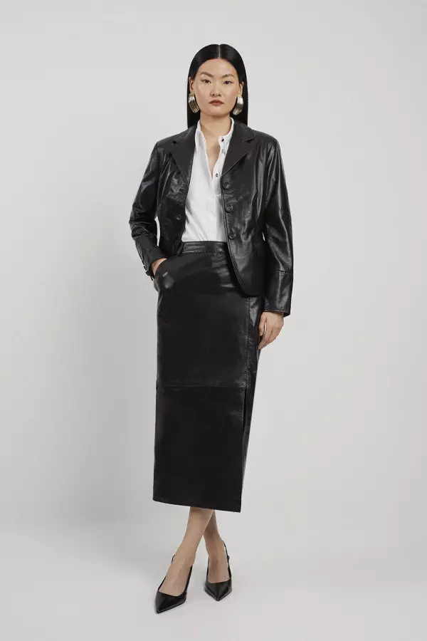 Leather Tailored Maxi Skirt