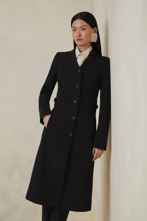 The Founder Italian Technical Stretch Tab Tailored Maxi Coat