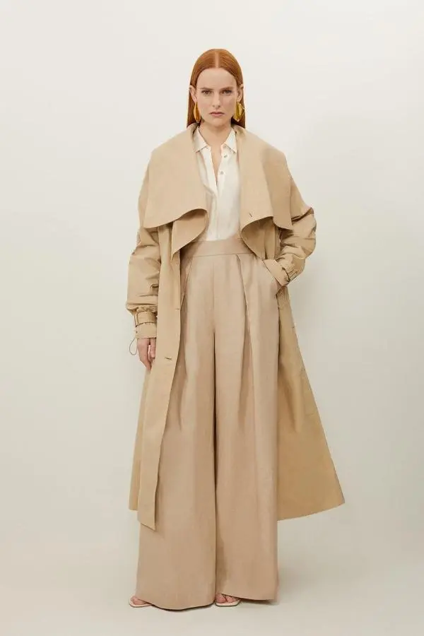 Tailored Asymmetric Collar Relaxed Fit Belted Coat