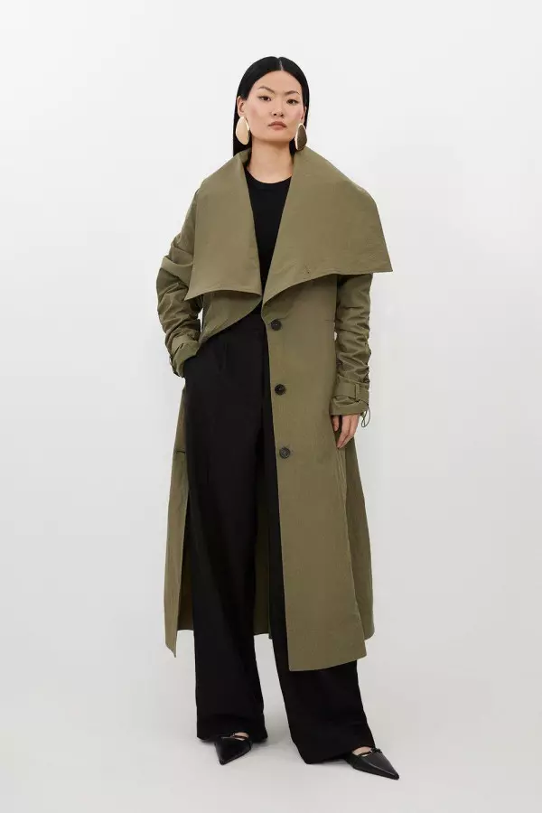 Tailored Asymmetric Collar Relaxed Fit Belted Coat