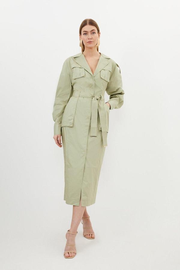 Cotton Sateen Woven Maxi Shirt Dress