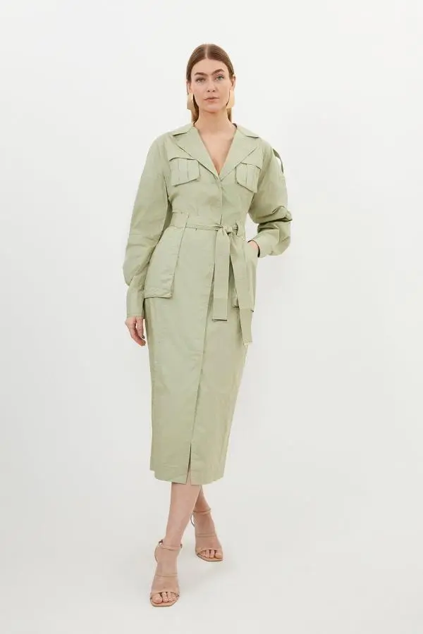 Cotton Sateen Woven Maxi Shirt Dress