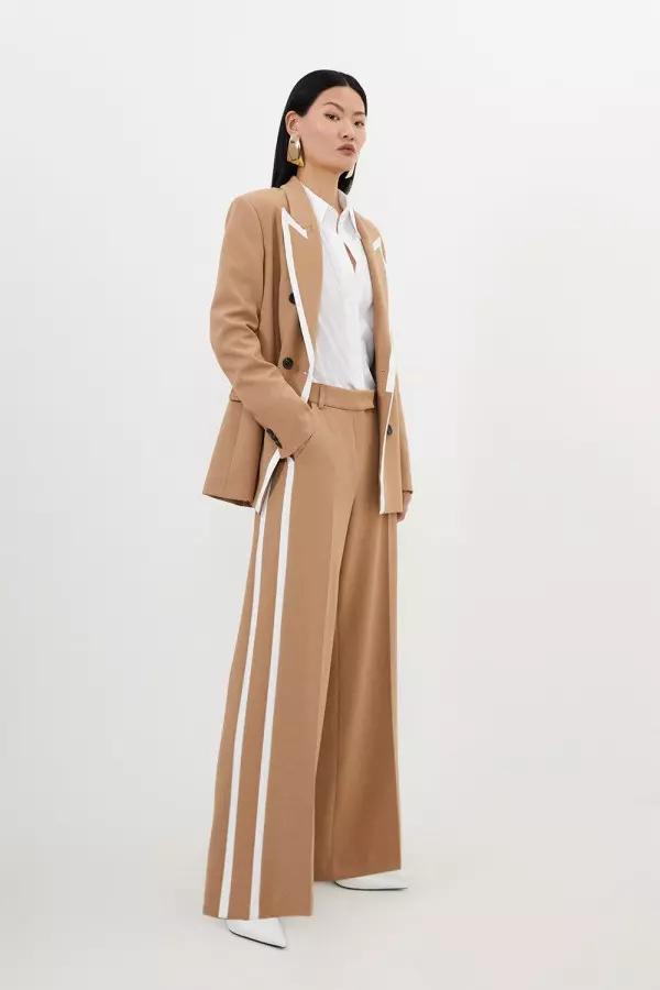 Compact Stretch Contrast Tipped Wide Leg Trousers